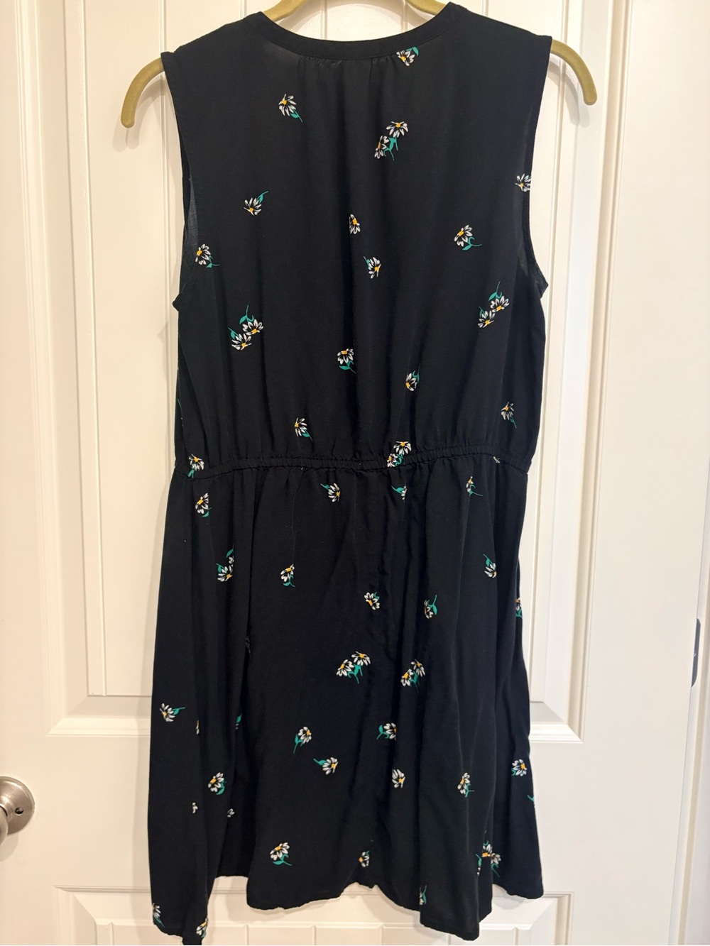 Old Navy Black Ditsy Floral Daisy Print Summer Dress Knee Length Midi Large Boho - Picture 8 of 10